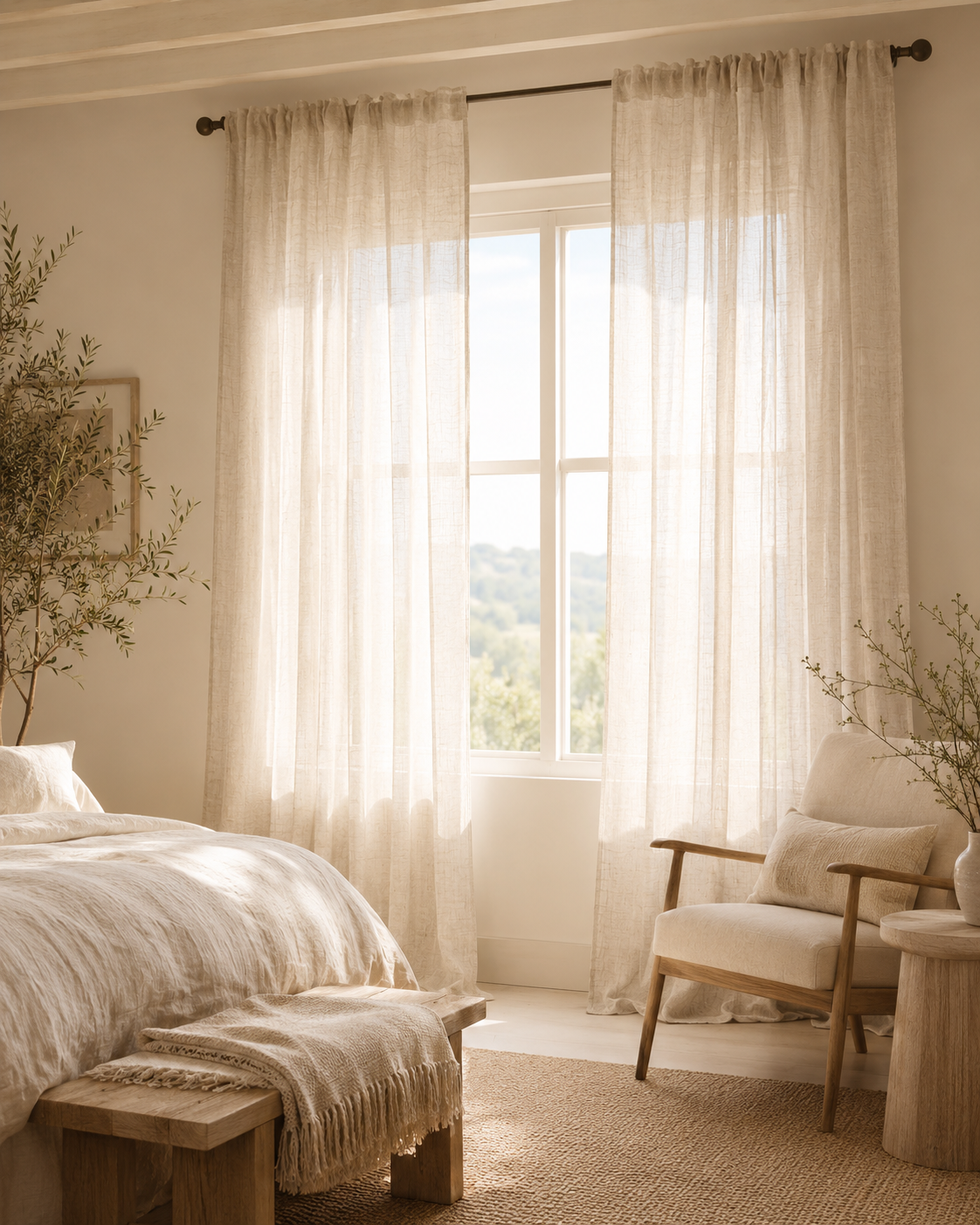 Solnaque™ LinenVeil Window Curtain Pair
