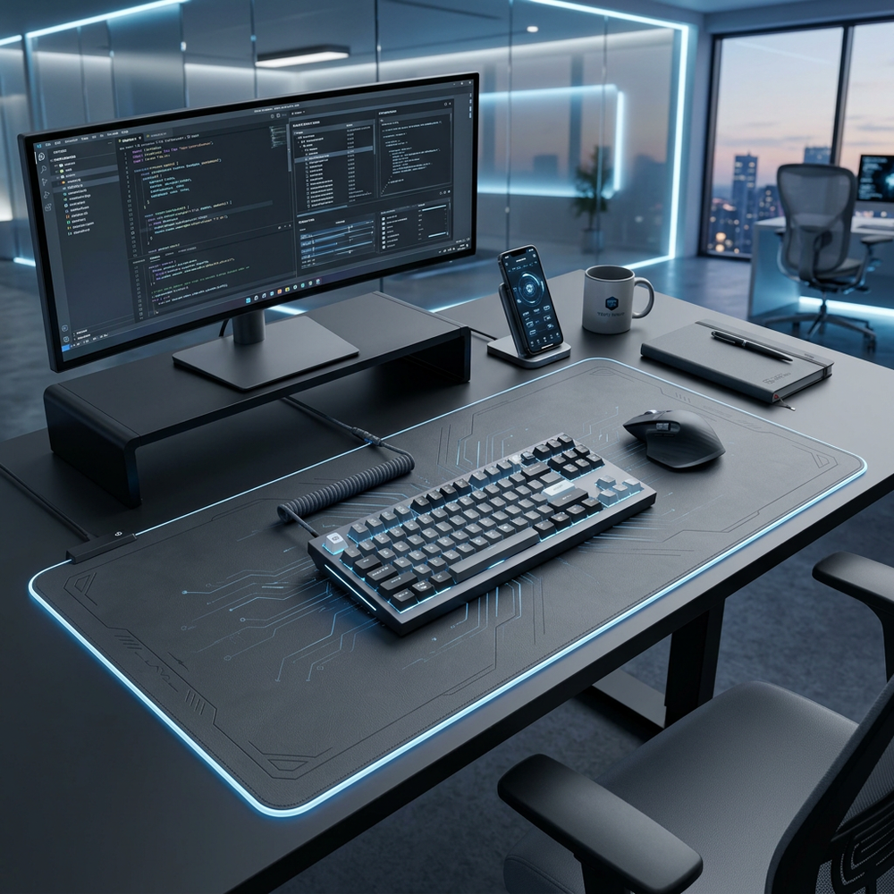 Solnaque™ CyberLink RGB Desk Mat – Premium Sci-Fi Circuit Board Extended Mouse Pad